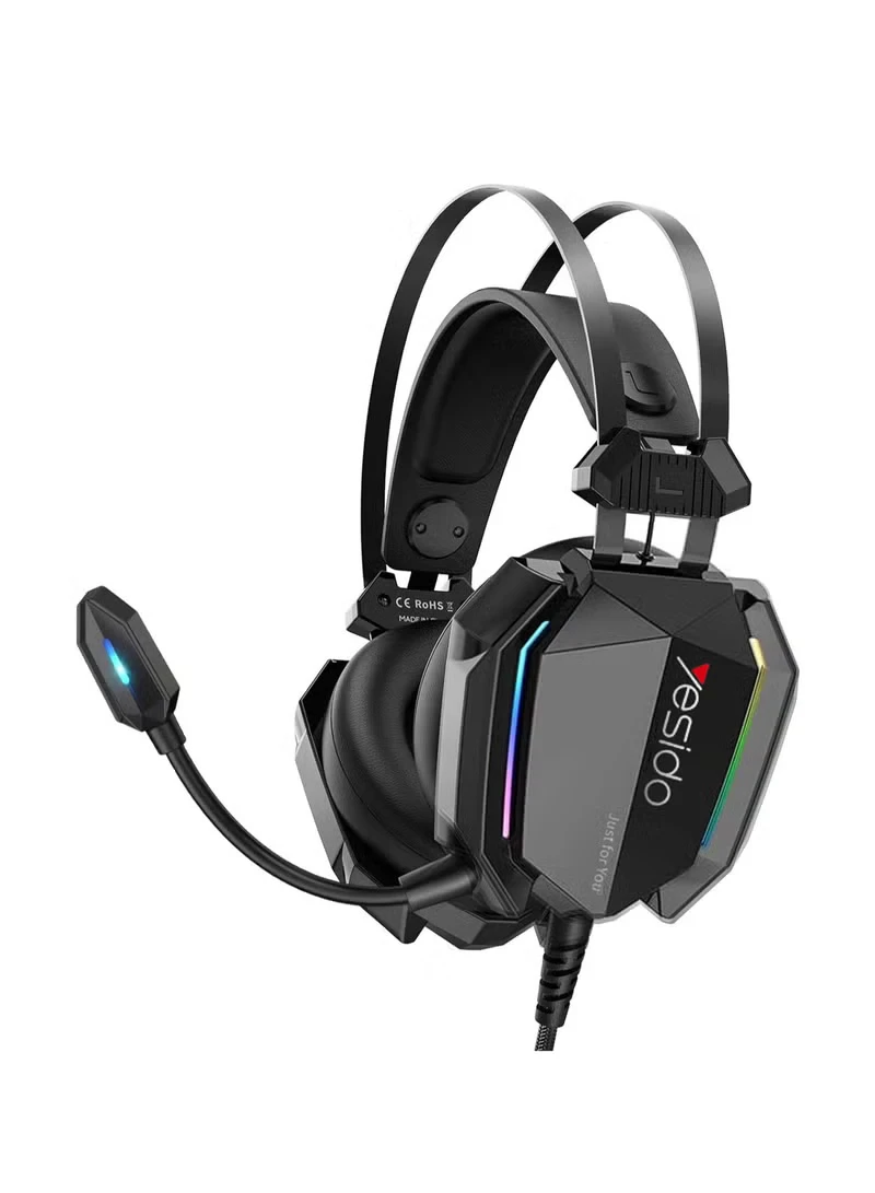 YESIDO EK03 Wired Gaming Headset – 7-Color LED Lights, Omnidirectional Microphone, 50mm Drivers, Surround Sound, USB-A + 3.5mm Interface – Ultra-Light Design